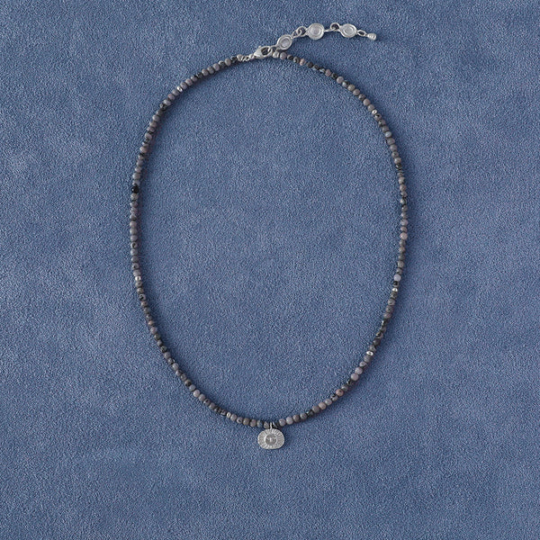 SALE E PEPE Sterling Silver Map Stone Small Poseidon Beaded Necklace SEP-SP04N07-HBY Black and White/Silver